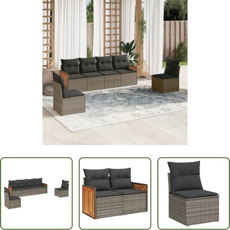 vidaXL Rattanmöbel - 6-tlg. Garten-Sofagarnitur mit Kissen Grau Poly Rattan (1/5)