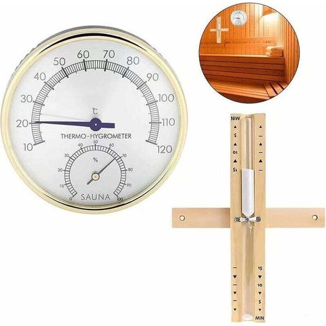 Sauna Thermomètres Hygromètres et Sabliers, Minuterie de 15 Minutes 2 en 1 Thermomètre Hygromètre de Salle de Sauna 56Vingt