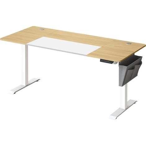 Bureau assis debout électrique 70 x 160 x (72-120) cm table réglable en hauteur mémoire 4 hauteurs pochette cadre en acier dessus épais blanc pur et gris tourterelle