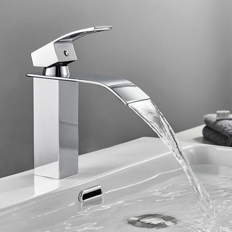 Cecipa Chrom-Waschtischarmatur, Einloch-Wasserfallarmatur, Mischbatterie für Waschbecken, Handwaschtischarmatur mit Einhebelmischer aus Kupfer, Warm- und Kaltwassermischer (1/5)
