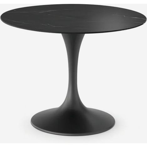 Mesa redonda fija de cerámica 100x100 cm Circe - Efecto mármol negro (1/5)