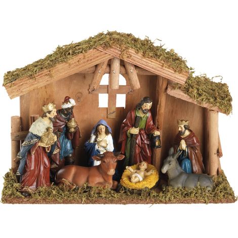 Weihnachtskrippe 8 Figuren 12cm 15x8x13cm