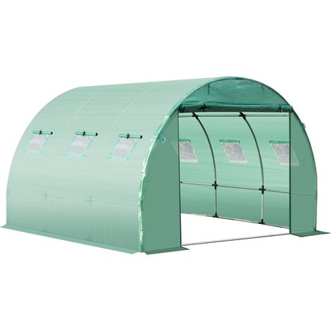 Ersatzplane für Garten-Gewächshaus-Tunnel 9 m², Plane Abmessungen 3L x 3B x 2H m PE Anti-UV wasserdicht 6 Fenster + rollbare Reißverschlusstür Grün