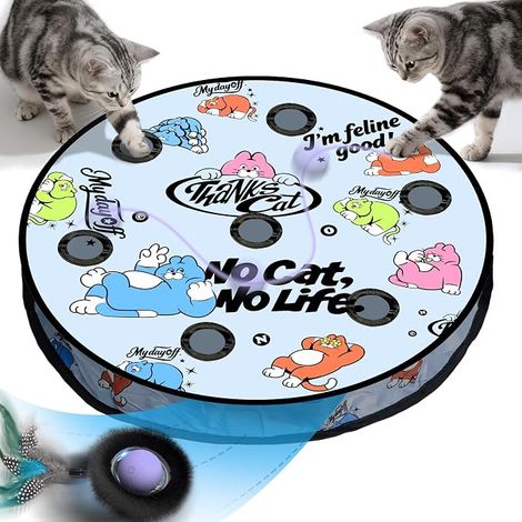 Jouet interactif pour Chat avec 7 Trous, Sac de Tapis de Labyrinthe, Jeu de cachette Mobile Automatique avec Queue en Plume, Jeu de Capture de Souris, Chat (1/5)