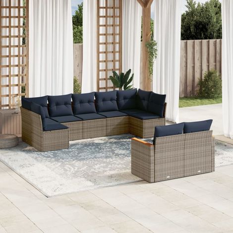 9-teiliges Gartensofa-Set mit Kissen, grau, Polyrattan (1/5)