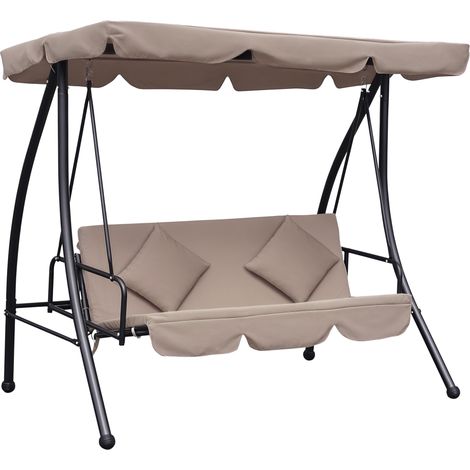 Balancelle de jardin convertible 3 places grand confort avec toit réglable et matelas fourni, métal et polyester, 200 x 125 x 170 cm, noir et beige (1/5)