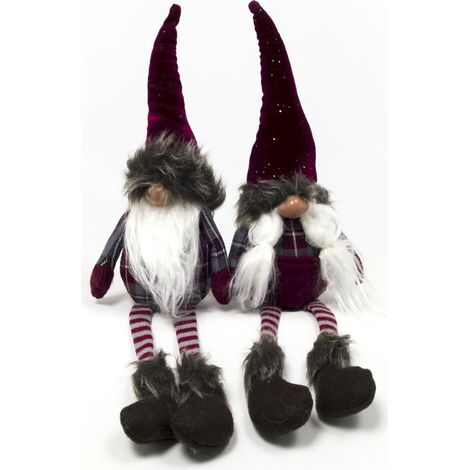 Coppia Gnomi Rossi Seduti Fermaporta Decorativi Con Gambe Molli Altezza 41 cm (1/3)