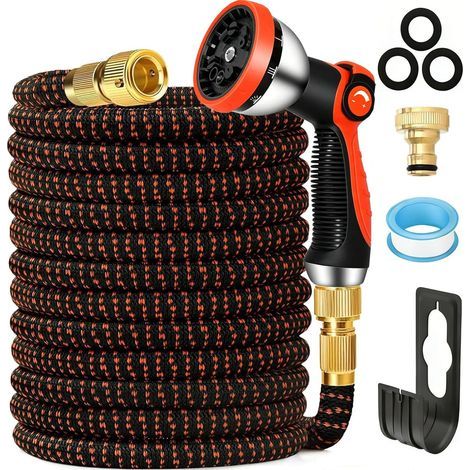 15m/50ft Expandable Garden Hose - Extra Strong - 3750D with 10 Spray Patterns, Fits 1/2" and 3/4" Taps, Durable Metal Fittings for Garden, Watering, Cleaning (1/5)
