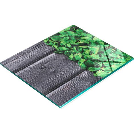 Tabla de servir de cocina de vidrio templado con gráficos en color menta, 60 x 52 cm. (1/5)