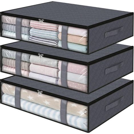 Lot de 3 sacs de rangement pliables, à placer sous le lit pour ranger vêtements et couettes, gris (1/5)