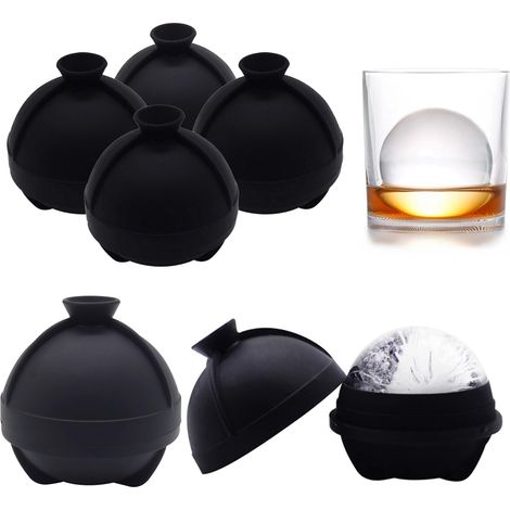 6er-Set – Kugelförmige Silikon-Eiswürfelform – Runde Eisform – Große Eiskugeln (6,35 cm) – Lebensmittelecht, BPA-frei – Schwarz (1/4)