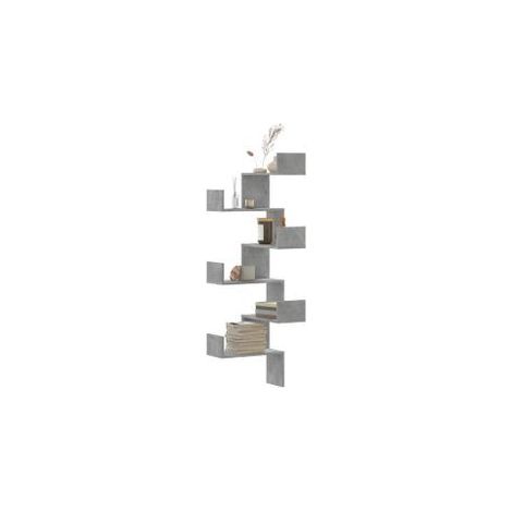 Étagère murale d'angle gris béton 45x45x147 bois d'ingénierie