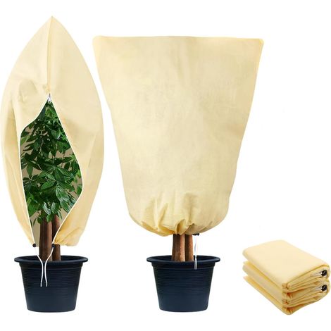 Housse d'hivernage pour Plantes Exterieur avec Cordon de Serrage et Zipper Housse de Protection Voile Hivernage Citronnier Plantes Beige 1.2x1.8M 2PCS (1/5)