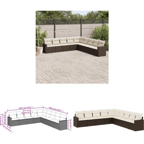 9-tlg. Garten-Sofagarnitur mit Kissen Braun Poly Rattan - Gartensofas - Outdoor Möbel - Gartenmöbel Set - Rattan Sofa - Lounge Set - Home & Living (1/3)
