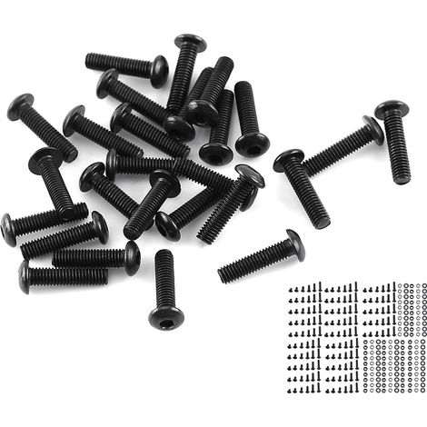Kit de 300 vis, boulons, écrous et rondelles à tête hexagonale creuse en acier allié noir M3 (1/5)