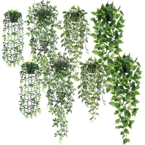1 plante artificielle suspendue, lierre eucalyptus fougère, guirlande de perles, décoration murale intérieure et extérieure (1/5)