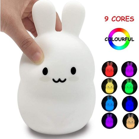 Veilleuse Lapin Silicone Rechargeable USB Lumière Douce 7 Couleurs Télécommande Design Tactile Apaisant pour Chambre Enfant (1/4)