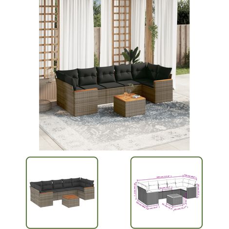 The Living Store 8-tlg. Garten-Sofagarnitur mit Kissen Grau Poly Rattan - Gartenmöbel Set - Esszimmergarnitur - Outdoor Möbel - Lounge Sofa - Rattan Gartenmöbel (1/3)