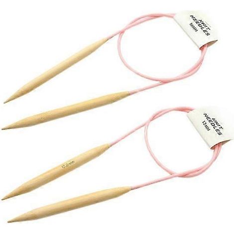 Ensemble de 2 aiguilles à tricoter circulaires en bambou (10 mm et 12 mm) pour la confection de pulls tubulaires. (1/5)