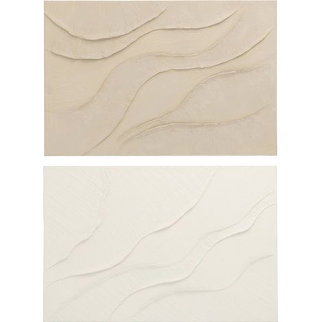 Tableau abstrait beige effet vague en toile - écru et beige (1/4)