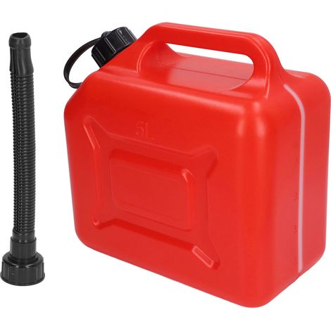 Bidon d'essence portable 5L rouge en ABS antidérapant avec tuyau de 27cm et graduation, résistant aux fuites (1/5)