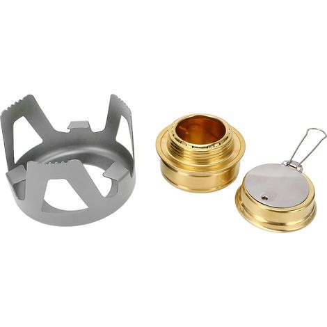 Poêle de camping portable en laiton, résistant au vent, sûr et compact pour randonnée et cuisine extérieure, couleur gris. (1/5)