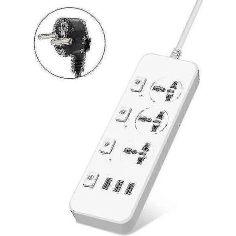 Prise de courant US/UK/EU 5V 2,1A avec protection contre les surtensions — Comporte 3 prises et 3 ports USB [db] (1/5)