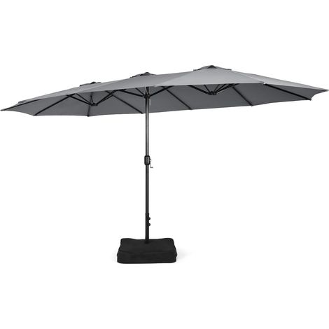 GOPLUS Parasol Rectangulaire 470x280cm, Grand Parasol de Jardin Extérieur, Parasol Double avec Pied, Gris