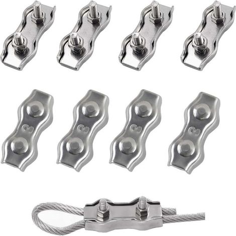 M3 Serre Câble Acier Serre Cable Acier Inox 304 Clip Duplex Serre Corde Pince Cable Pour Les Chantiers de Construction et Les Navires Corde à linge Auvent Pour Ø 3mm Cable Acier 8pcs (1/5)