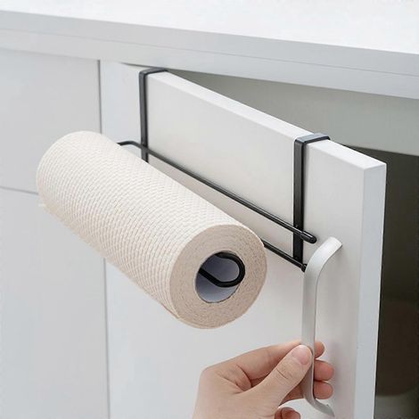 Porte-rouleau de papier essuie-tout en métal, étagère de rangement pour rouleaux de papier, support mural pour la cuisine, sous un meuble ou sur une porte de salle de bain. (1/4)
