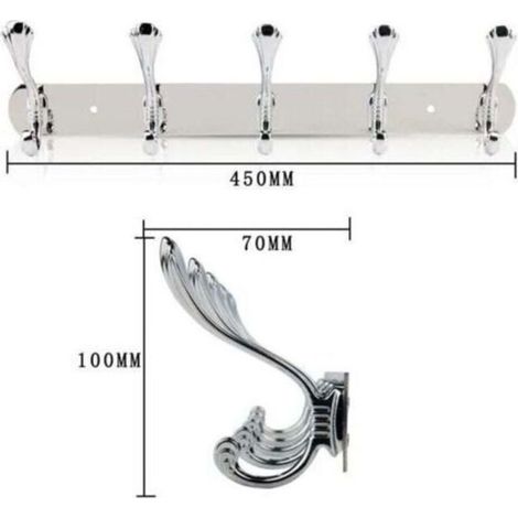 Wandhaken fürs Badezimmer mit 5 Haken – Edelstahl – silber – 45 x 7 x 10 cm (1/3)