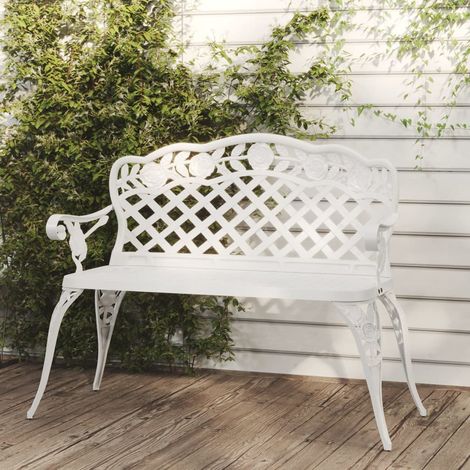 Banc de jardin Banc d'extérieur Banquette 108 cm Aluminium coulé Blanc 68446 (1/5)