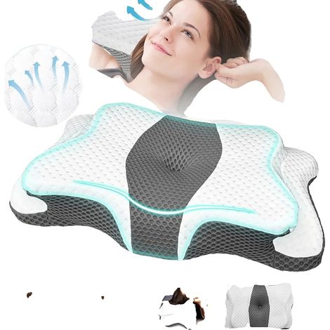 Cuscino da collo, in poliestere/cotone, imbottitura in memory foam, fantasia a farfalla, densità 300 TC, 50 fili per pollice quadrato. (1/5)