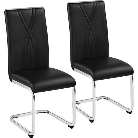 Yaheetech Set 2 Sedie Sala da Pranzo Moderne Bianche a Sbalzo Imbottite in Finta Pelle e Gambe in Metallo da Ufficio Salotto Soggiorno Portata 135 kg Neri (1/5)