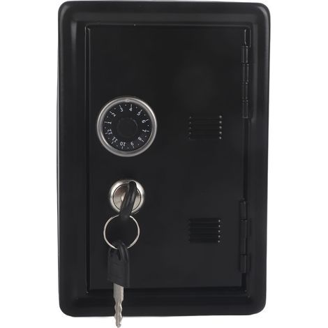 Tirelire jouet d'apprentissage pour enfants, mot de passe, pièces de monnaie, économie de pièces de monnaie, cadeau de Style sûr avec 2 clés (noir)