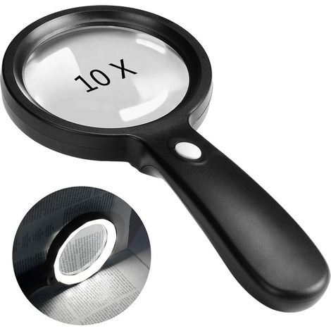 Loupe avec éclairage, loupe portative 10X avec 12 LED pour la dégénérescence maculaire, la lecture, la soudure et l'inspection. (1/5)