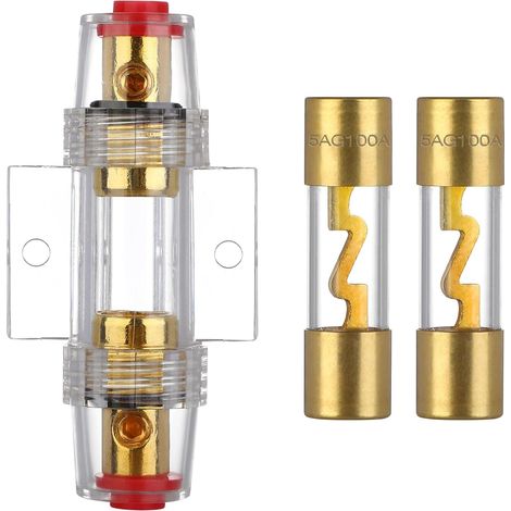 Porte-Fusible AGU VEXUNGA 100A Plaqué Or avec 2 Fusibles en Verre 100A pour Audio Auto et Amplificateur (1/5)