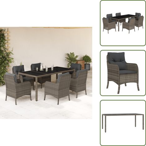 The Living Store Ensemble à manger de jardin et coussins 7 pcs gris rotin - Chaises de jardin (1/5)