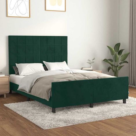 Cadre de lit 140 x 190 cm avec tête de lit, velours vert foncé, hauteur réglable, sans matelas, 42.01kg - PANGIVO (1/5)