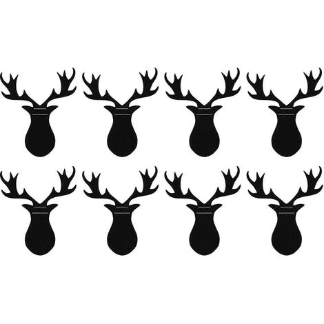 8 pièces de décorations de table de Noël en forme de tête de cerf (fourchettes à découper).-15.00X12.50X0.20CM-Black