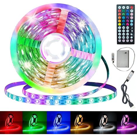 LED strip battery, 3 m self-adhesive LED strip, remote control, Bluetooth music synchronization, timer, dimmable, colour changing, cutting, ideal for decorating your party room (1/5)