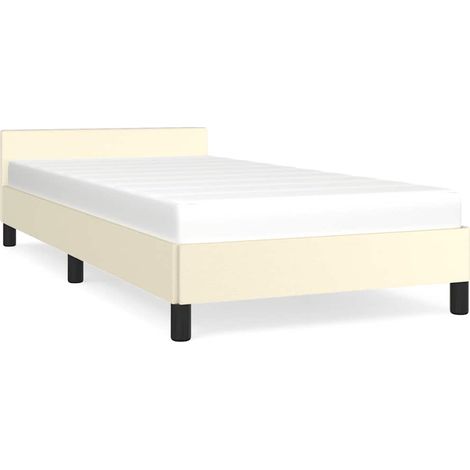 Lit adulte pour 1 personnes avec tête de lit, Structure de lit, Assemblage Facile, Crème 100x200 cm Similicuir OIB4799E (1/5)