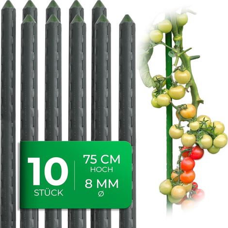 10 tuteurs pour plantes 75 cm vert 8 mm tube métallique plastifié