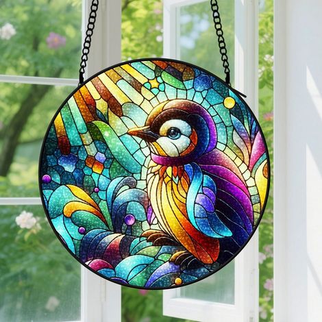 9cm Suspension en Vitrail Minimaliste, Attrape-Soleil Artistique Coloré pour Maison, Cadeau Fête des Mères, Anniversaire pour Femme Homme (1/5)