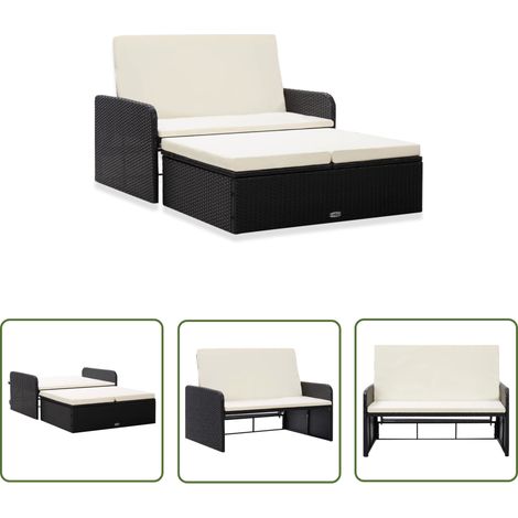 The Living Store 2-tlg. Garten-Lounge-Set mit Auflagen Poly Rattan Schwarz - Gartenmöbeln - Lounge-Set - Rattan Möbel - Outdoor Möbel - Balkonmöbel (1/5)