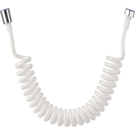 Tuyau bidet 2 m Flexible de Douche télescopique ABS Ressort de Remplacement Tuyau de Douche pour Salle de Bains Pommeau de Douche à Main de Toilette Bidet pulvérisateur blanc