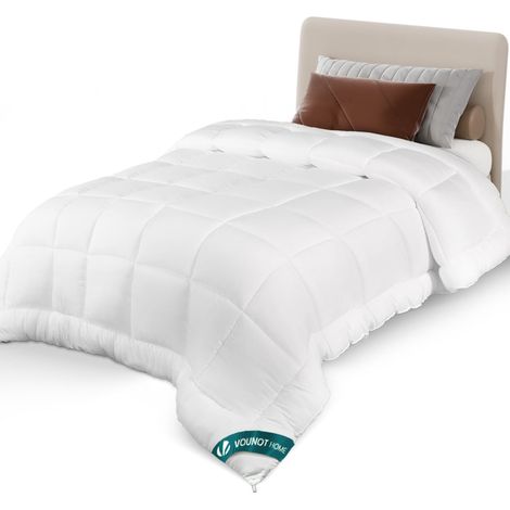 Vounot – Couette tempérée 155x200cm 300gsm blanche – Garnissage microfibre 7D ultra-douce – Certifiée Oeko-Tex – Lavable en machine