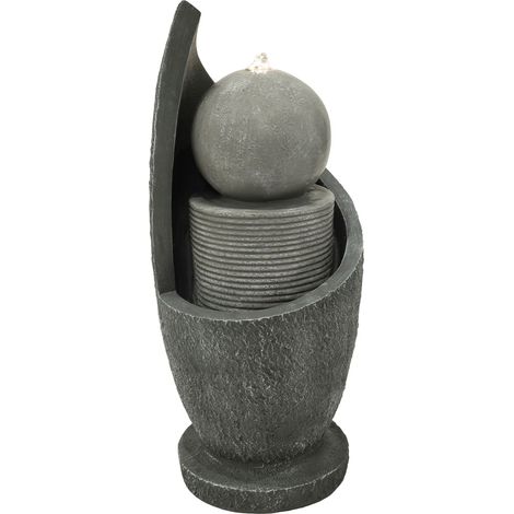 Fuente de agua eléctrica "Zen Cascade"  Poliresina duradera  Diseño con orbe iluminado y pedestal acanalado  LED blanco cálido  Bomba silenciosa  Cable 7 m  74.5x32x32 cm  Gris  Cepillo incluido