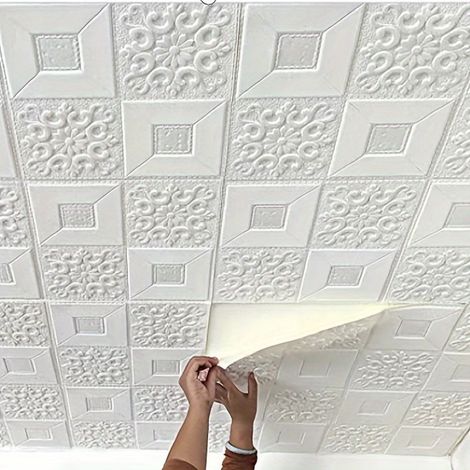 Lot de 10 Panneaux Muraux 3D Auto-Adhésifs, Autocollants Papier Peint en Mousse Étanche pour Cuisine, Salle de Bain, 35x35cm (1/5)