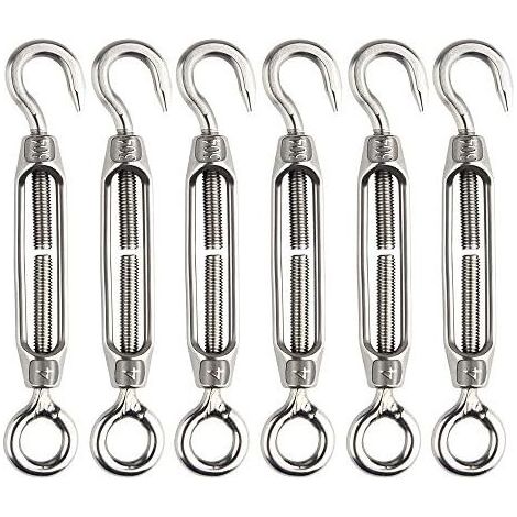 6-teiliges Set verstellbarer Spannschlösser mit Haken und Öse aus Edelstahl M4, hochbelastbar – 6 Stück (1/5)
